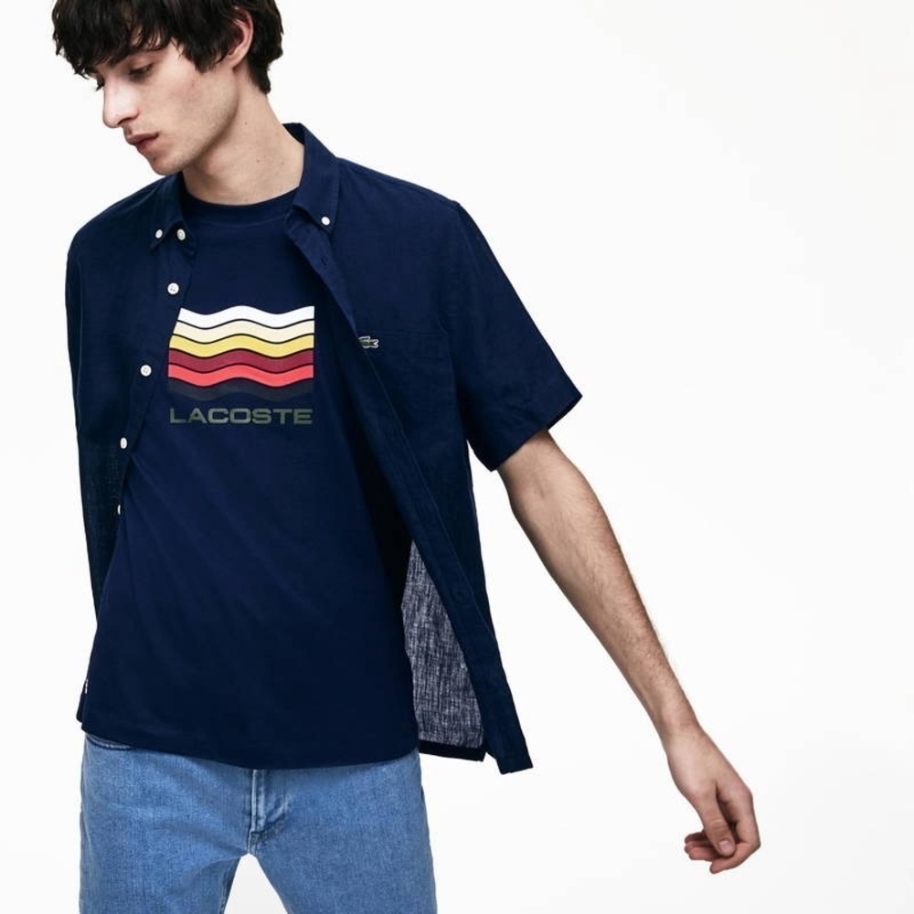 Lacoste Men's Navy Short Sleeve Graphic T-Shirt - Size Medium
